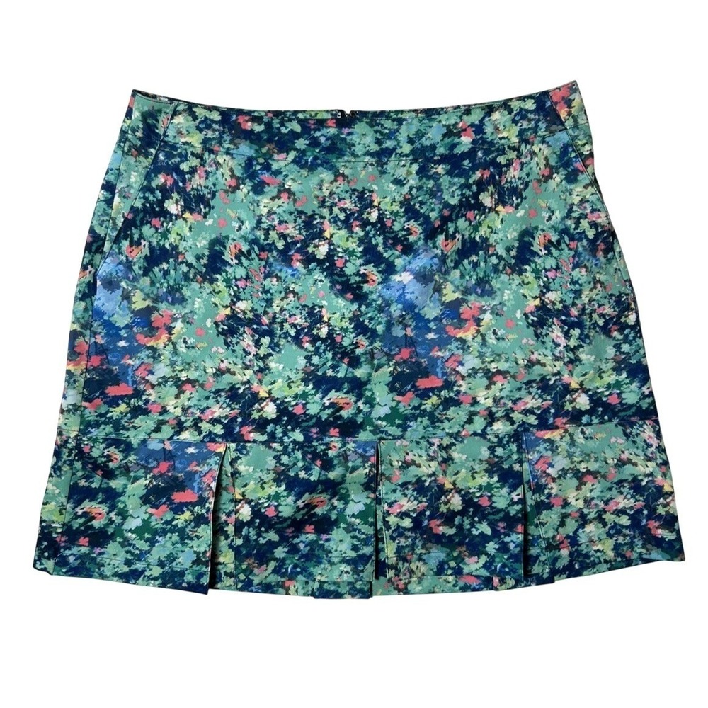 Lady Hagen Floral Pleated Hem Golf Tennis Skort Skirt 12 Stretch Pockets Blue
